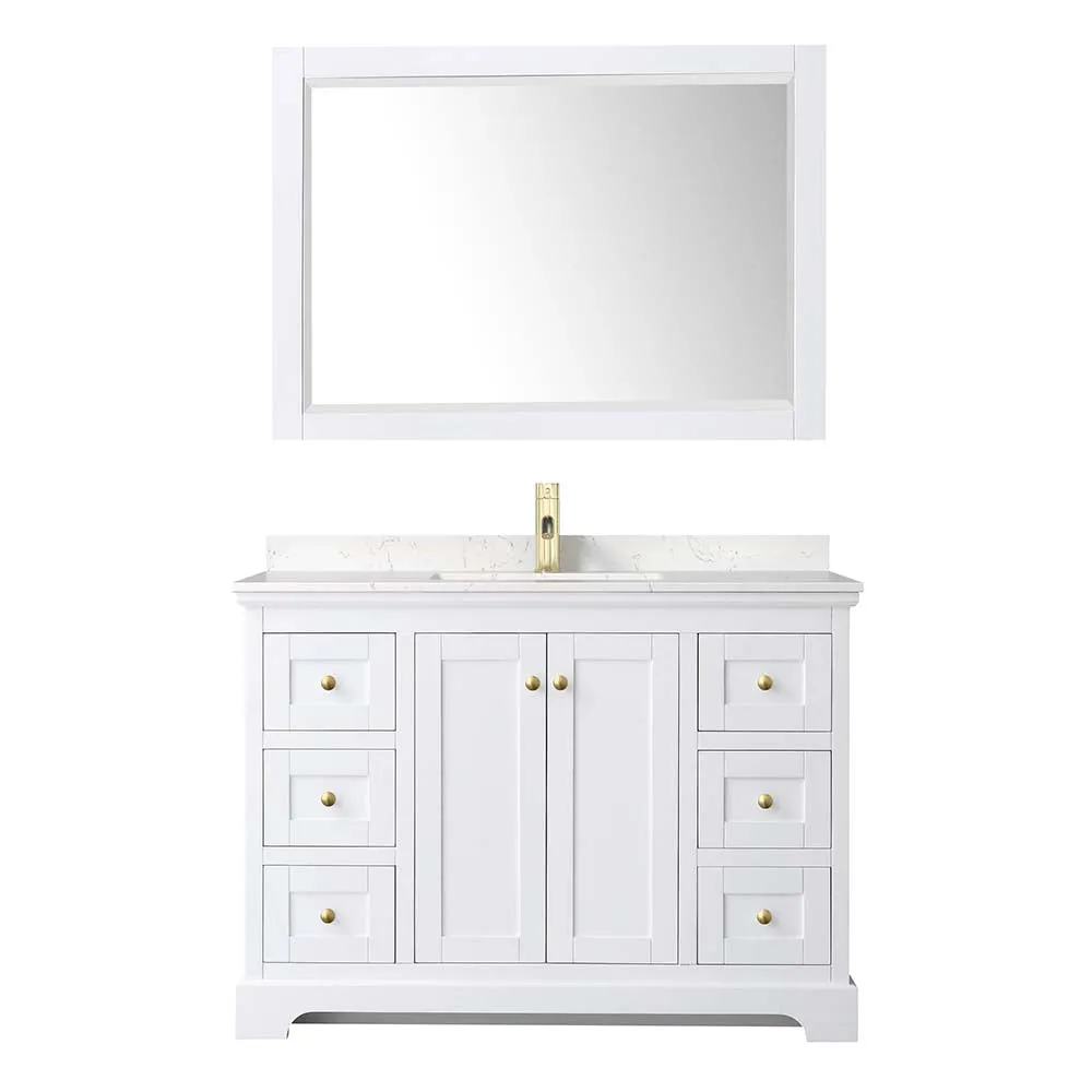 Avery 48 Inch Single Bathroom Vanity in White - Brushed Gold Trim