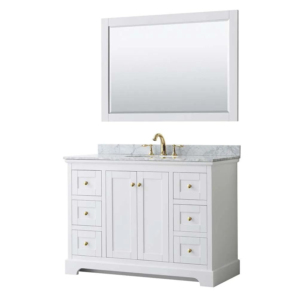 Avery 48 Inch Single Bathroom Vanity in White - Brushed Gold Trim