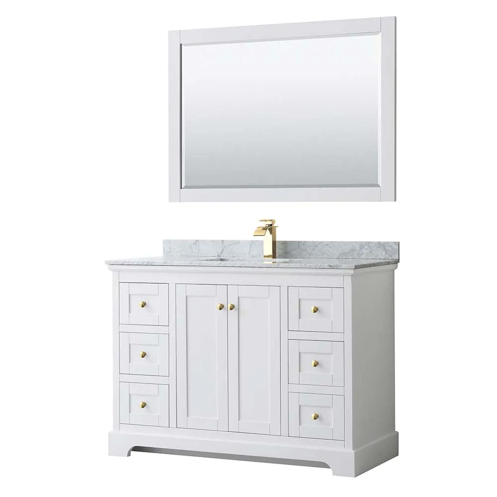 Avery 48 Inch Single Bathroom Vanity in White - Brushed Gold Trim