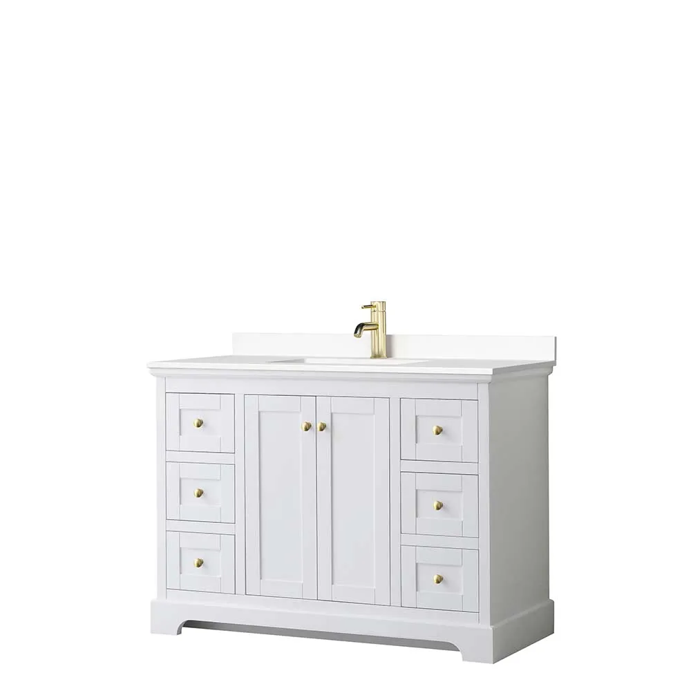 Avery 48 Inch Single Bathroom Vanity in White - Brushed Gold Trim