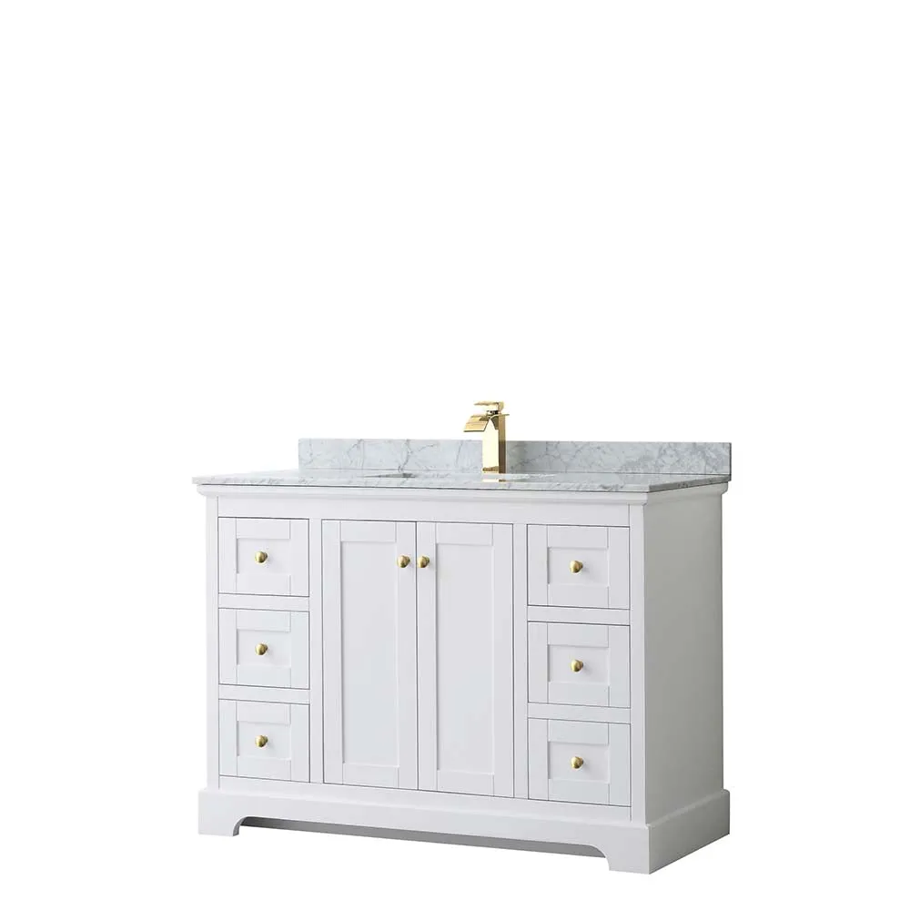 Avery 48 Inch Single Bathroom Vanity in White - Brushed Gold Trim