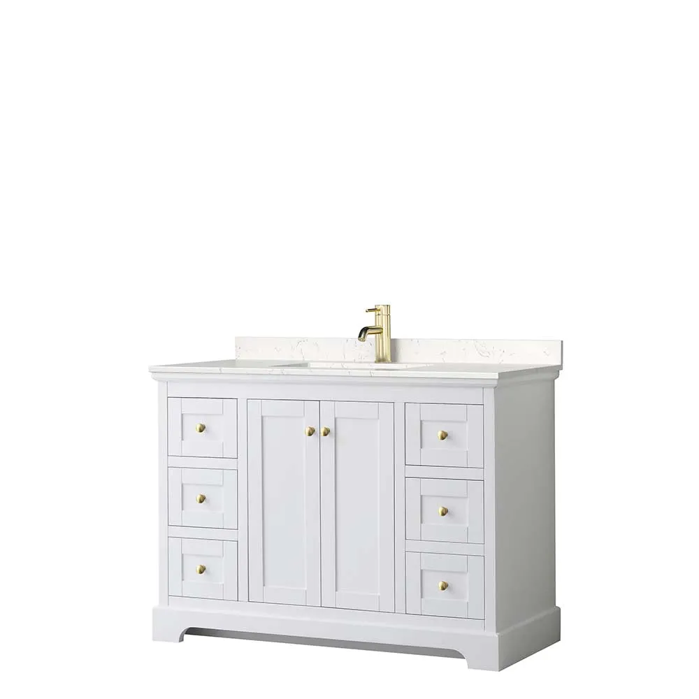 Avery 48 Inch Single Bathroom Vanity in White - Brushed Gold Trim