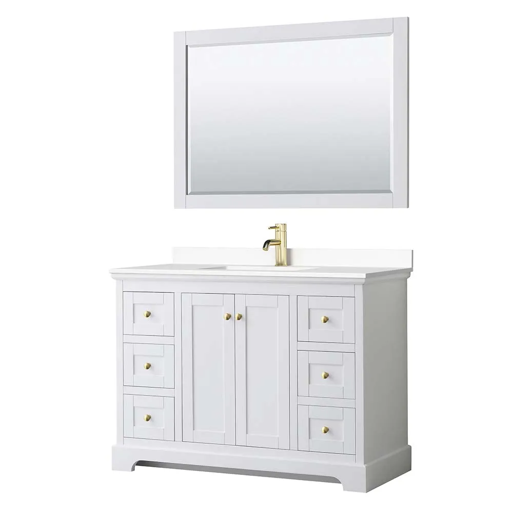 Avery 48 Inch Single Bathroom Vanity in White - Brushed Gold Trim