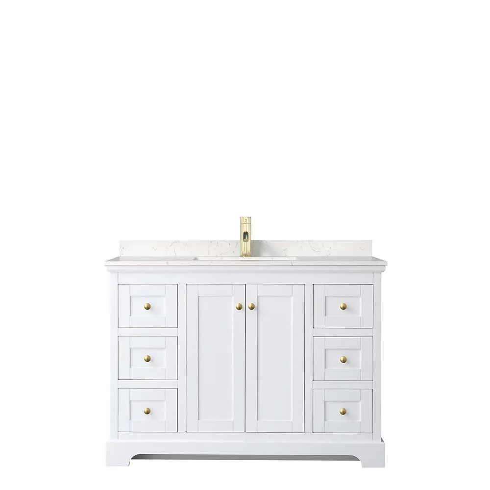 Avery 48 Inch Single Bathroom Vanity in White - Brushed Gold Trim