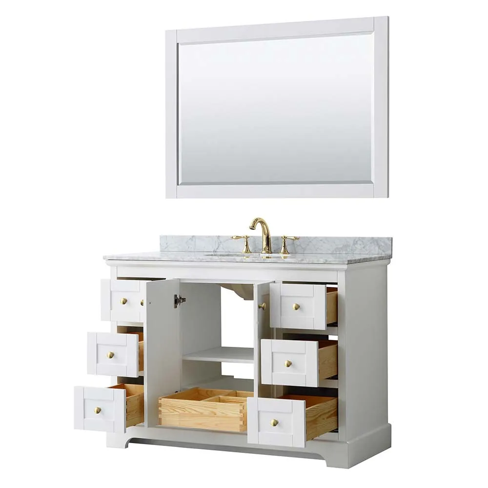 Avery 48 Inch Single Bathroom Vanity in White - Brushed Gold Trim