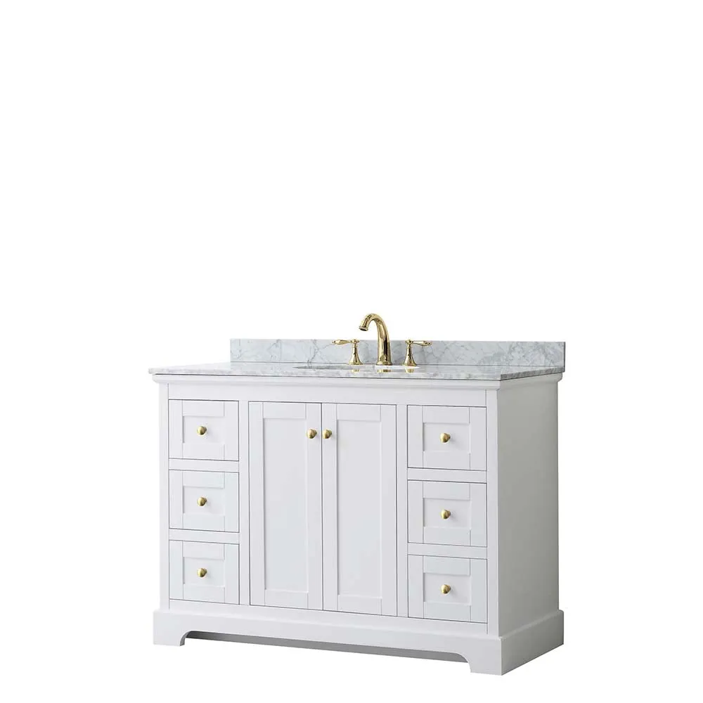 Avery 48 Inch Single Bathroom Vanity in White - Brushed Gold Trim
