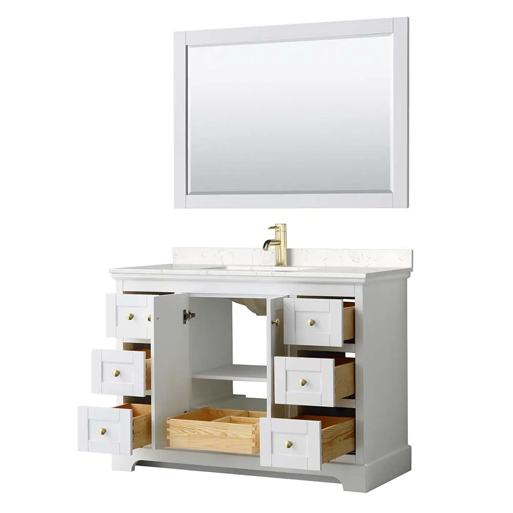 Avery 48 Inch Single Bathroom Vanity in White - Brushed Gold Trim