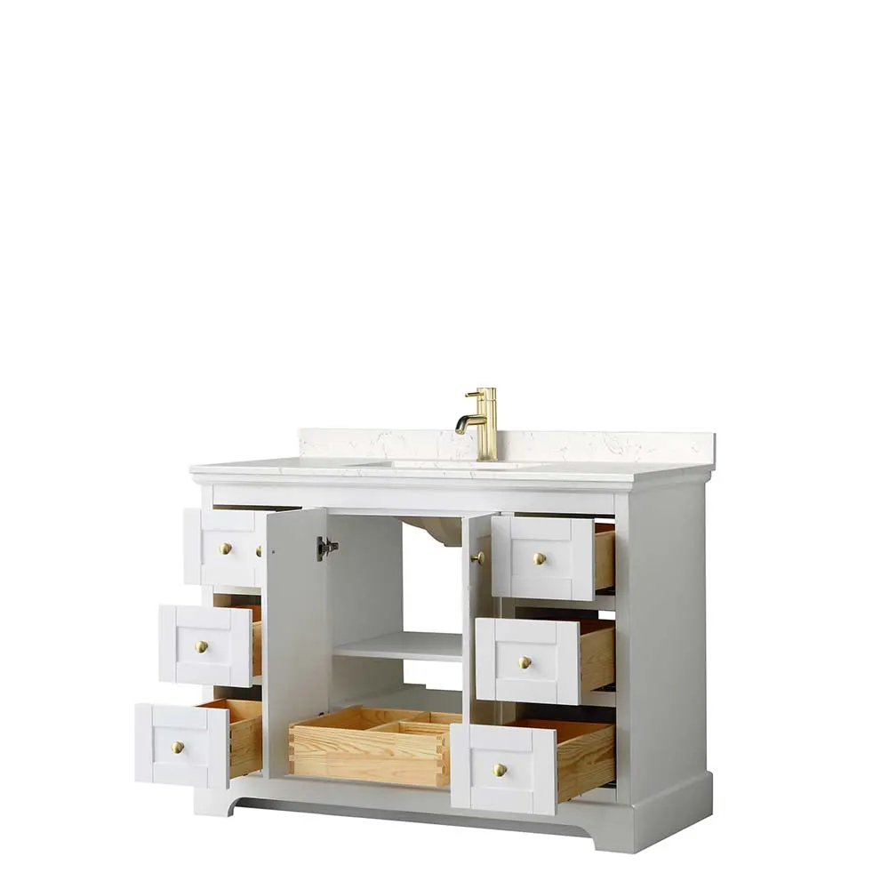 Avery 48 Inch Single Bathroom Vanity in White - Brushed Gold Trim