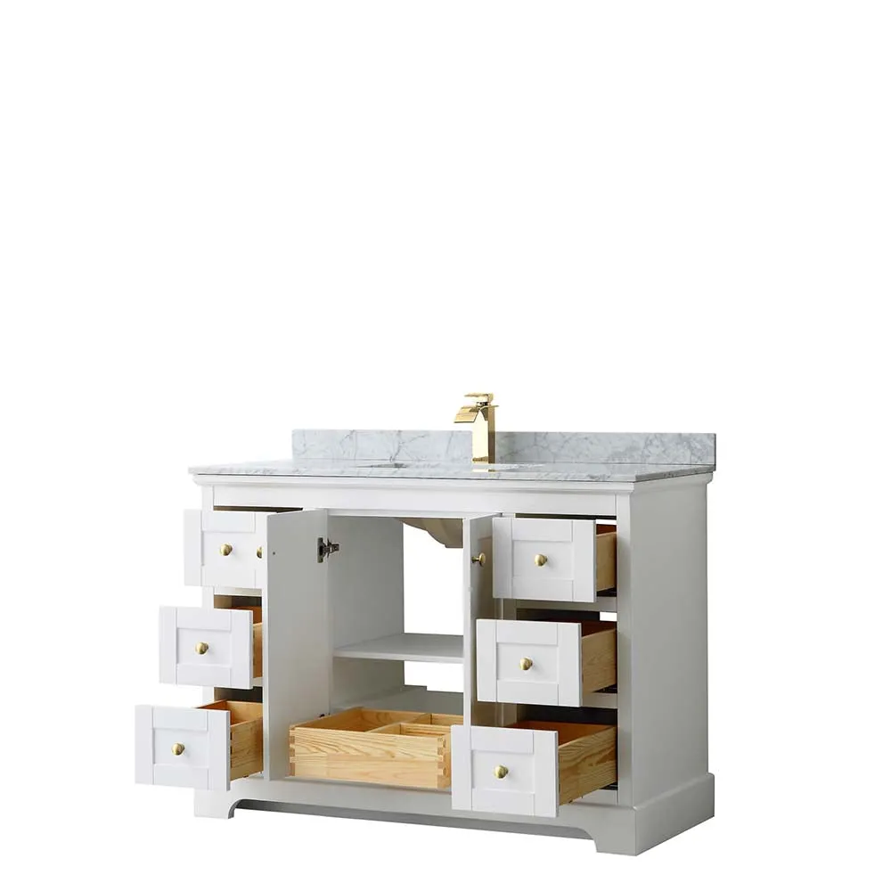 Avery 48 Inch Single Bathroom Vanity in White - Brushed Gold Trim