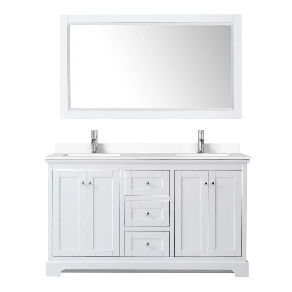 Avery 60 Inch Double Bathroom Vanity in White - Polished Chrome Trim