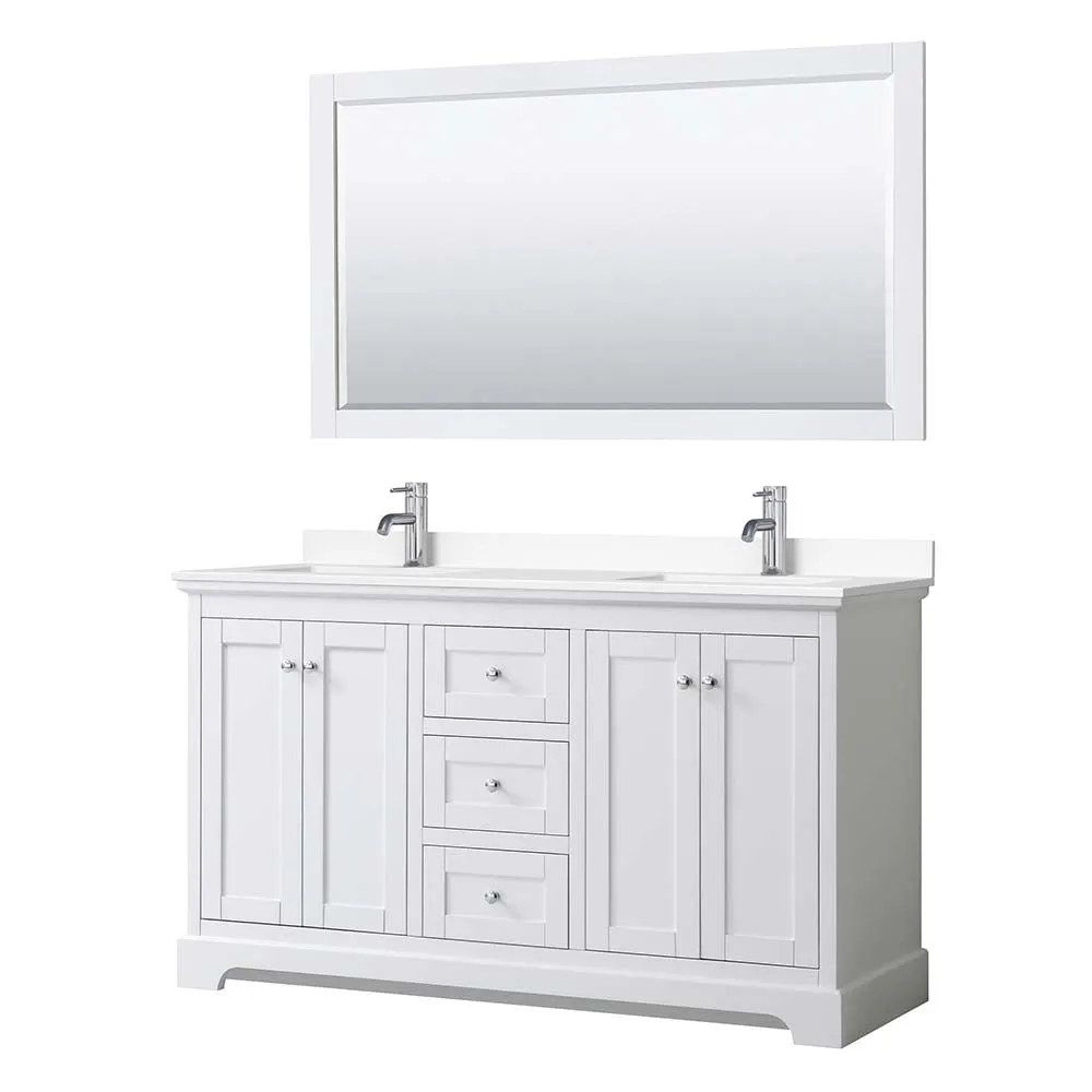 Avery 60 Inch Double Bathroom Vanity in White - Polished Chrome Trim