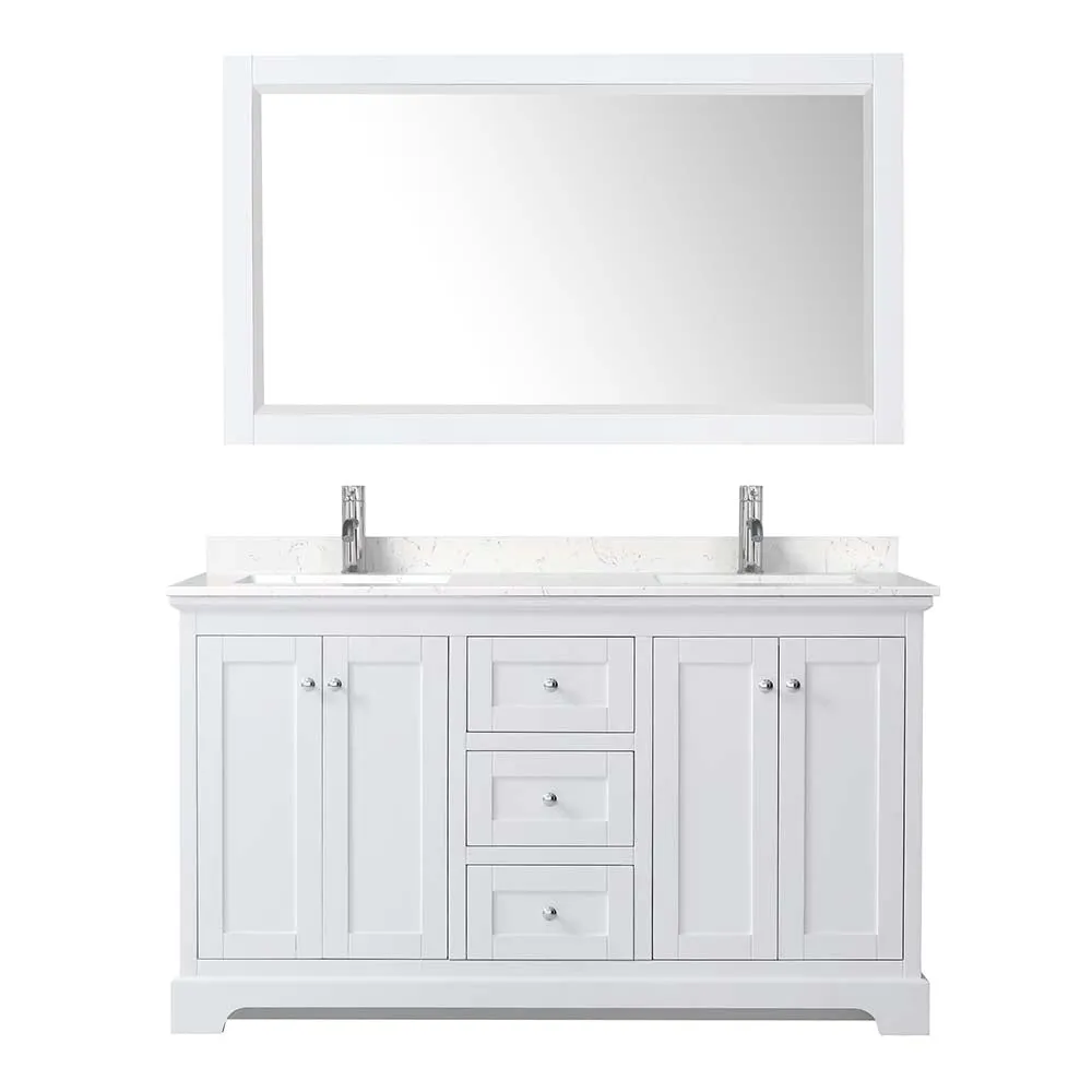 Avery 60 Inch Double Bathroom Vanity in White - Polished Chrome Trim