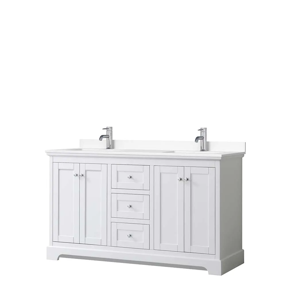 Avery 60 Inch Double Bathroom Vanity in White - Polished Chrome Trim