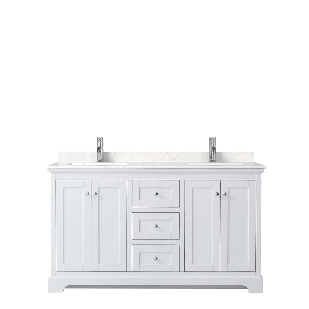 Avery 60 Inch Double Bathroom Vanity in White - Polished Chrome Trim