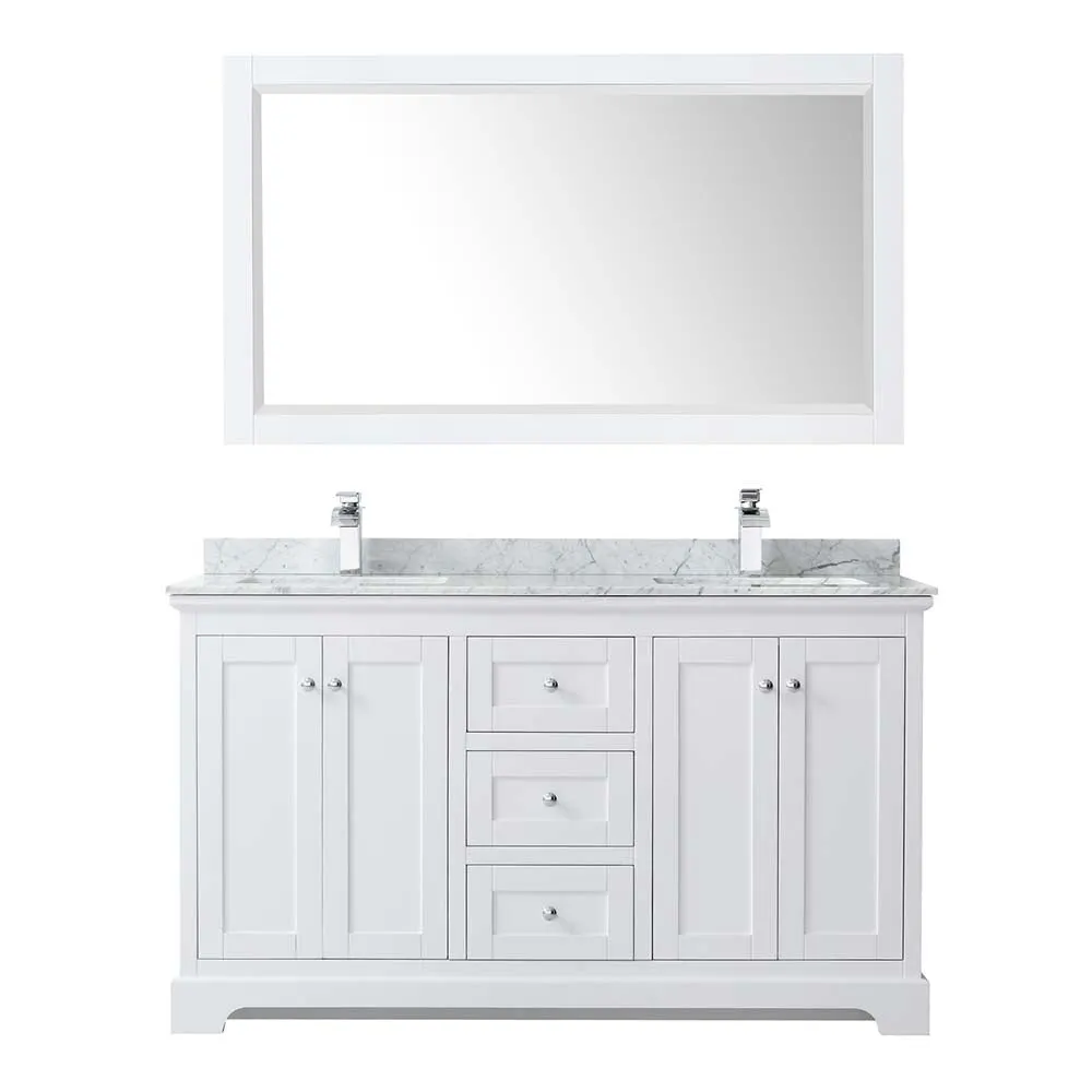 Avery 60 Inch Double Bathroom Vanity in White - Polished Chrome Trim