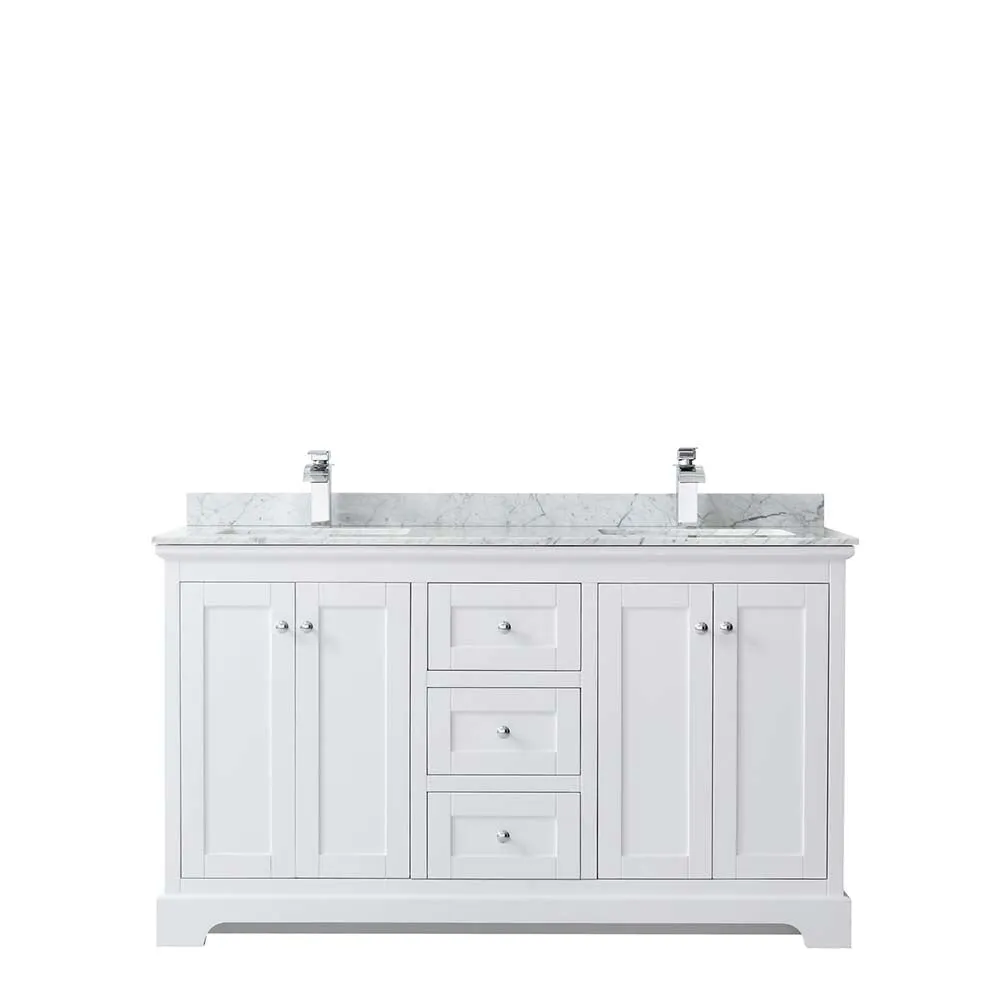 Avery 60 Inch Double Bathroom Vanity in White - Polished Chrome Trim