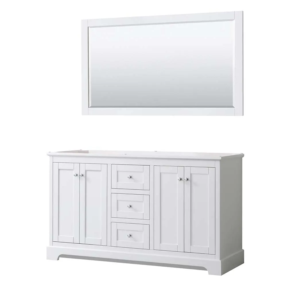 Avery 60 Inch Double Bathroom Vanity in White - Polished Chrome Trim