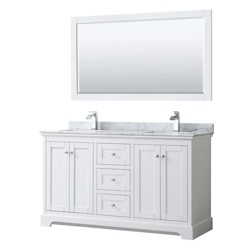 Avery 60 Inch Double Bathroom Vanity in White - Polished Chrome Trim