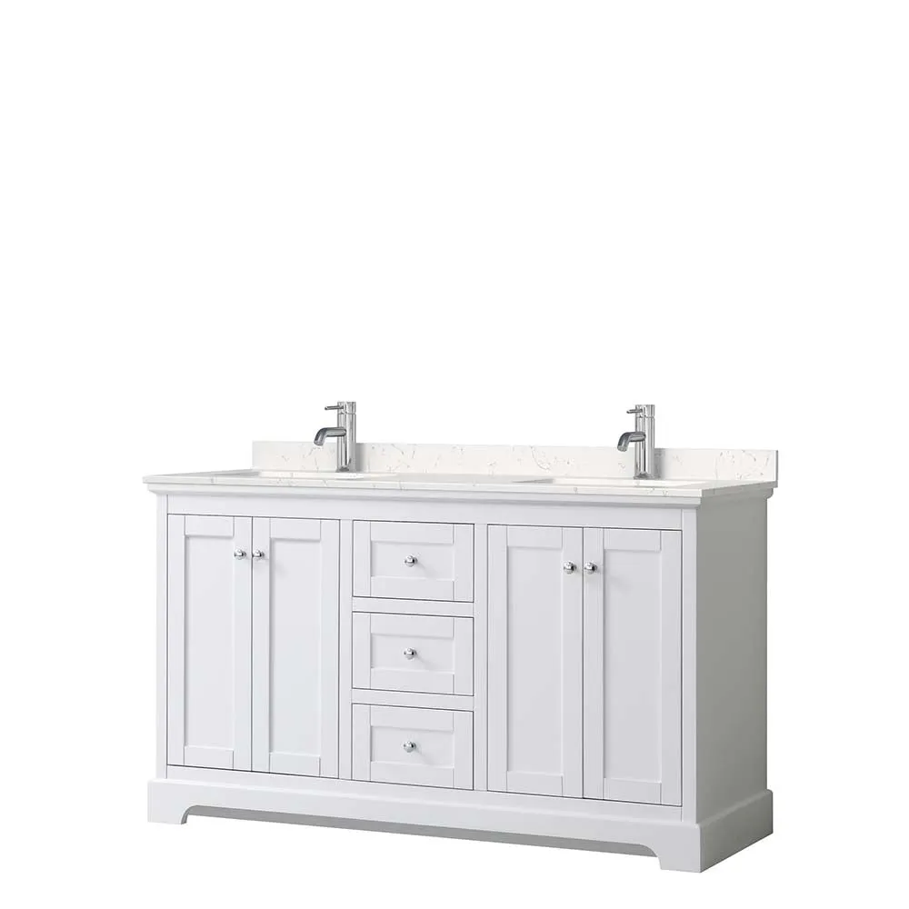 Avery 60 Inch Double Bathroom Vanity in White - Polished Chrome Trim