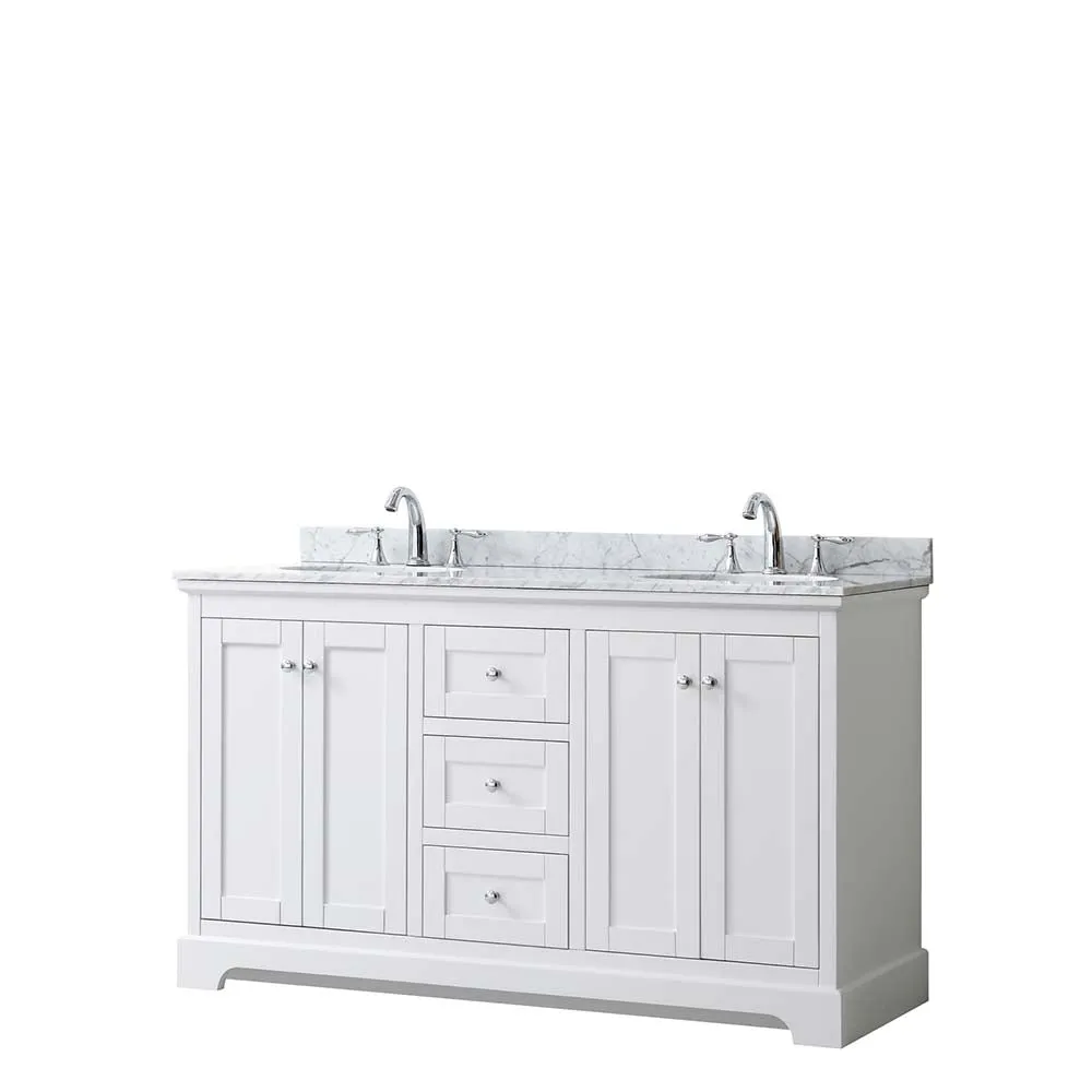 Avery 60 Inch Double Bathroom Vanity in White - Polished Chrome Trim