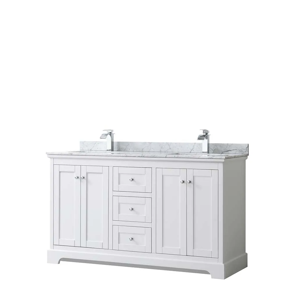 Avery 60 Inch Double Bathroom Vanity in White - Polished Chrome Trim