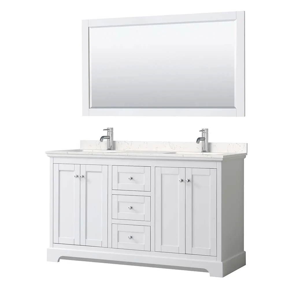Avery 60 Inch Double Bathroom Vanity in White - Polished Chrome Trim
