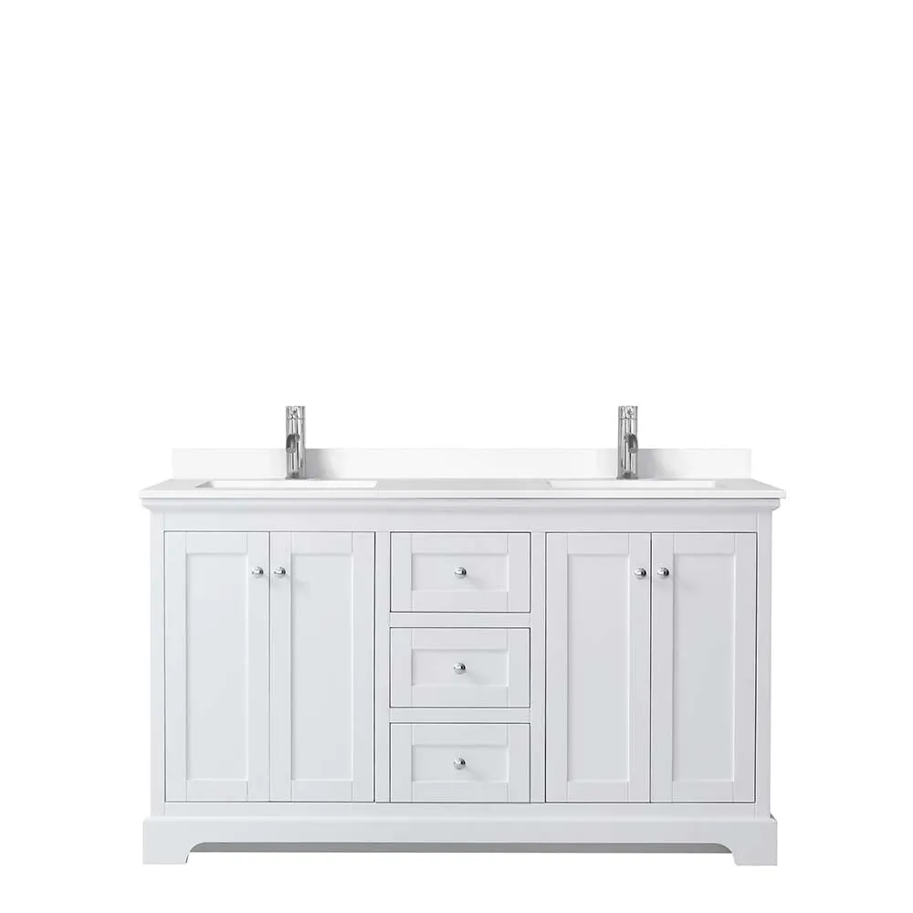 Avery 60 Inch Double Bathroom Vanity in White - Polished Chrome Trim