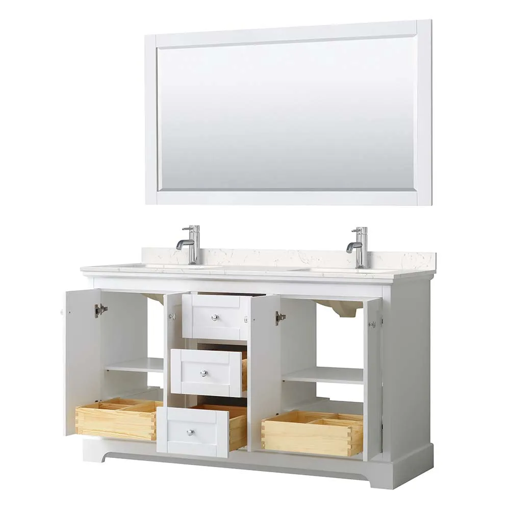 Avery 60 Inch Double Bathroom Vanity in White - Polished Chrome Trim