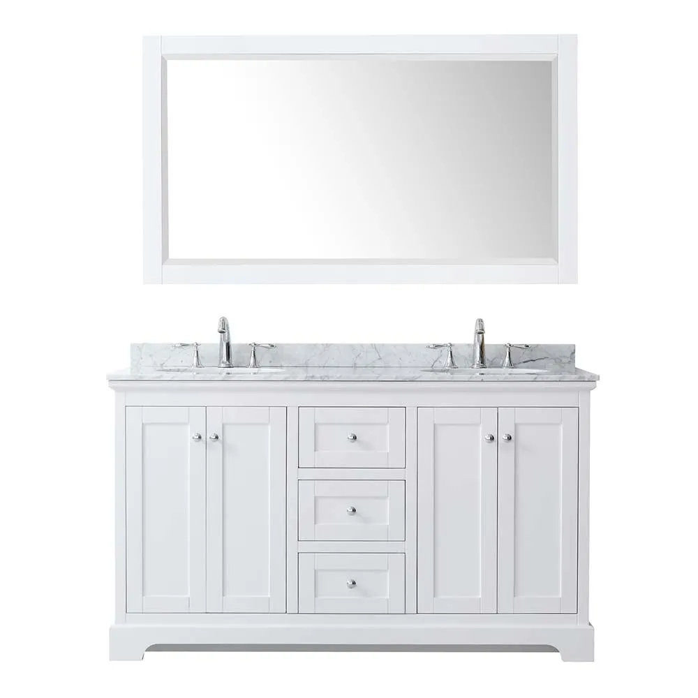 Avery 60 Inch Double Bathroom Vanity in White - Polished Chrome Trim
