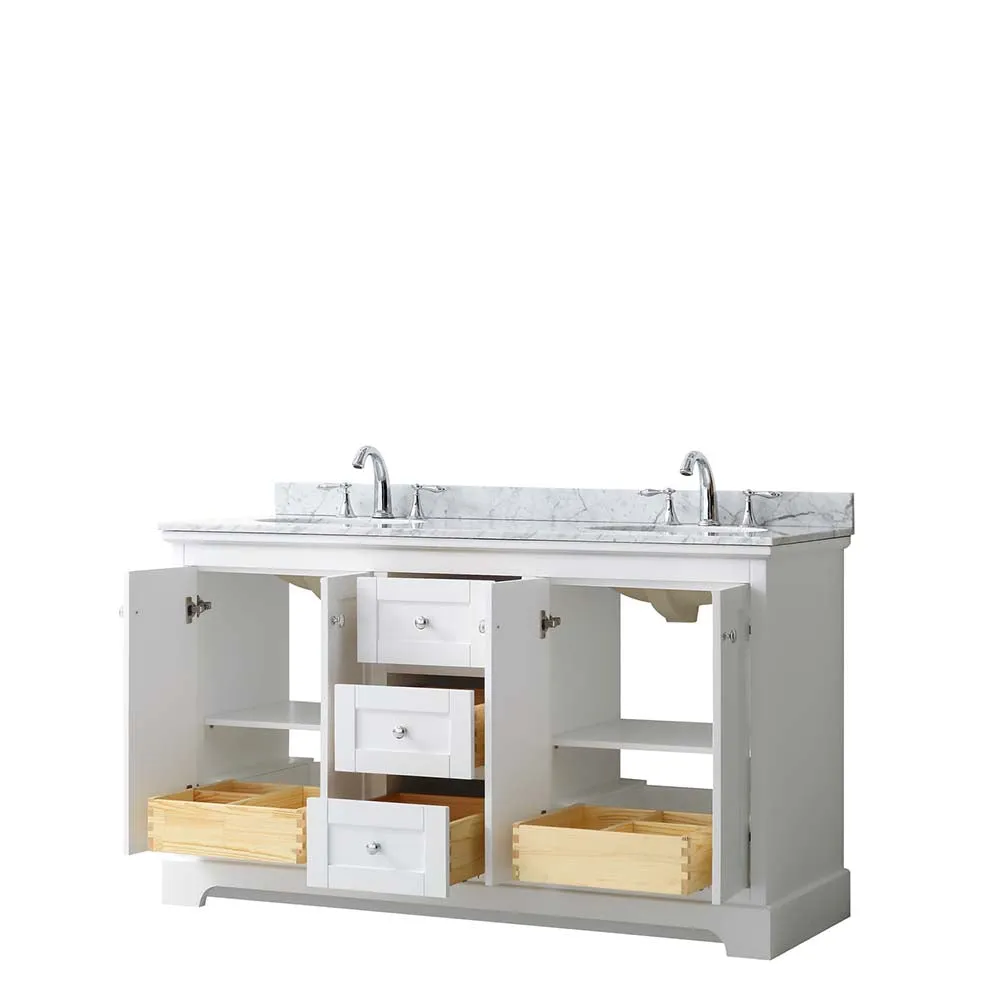 Avery 60 Inch Double Bathroom Vanity in White - Polished Chrome Trim