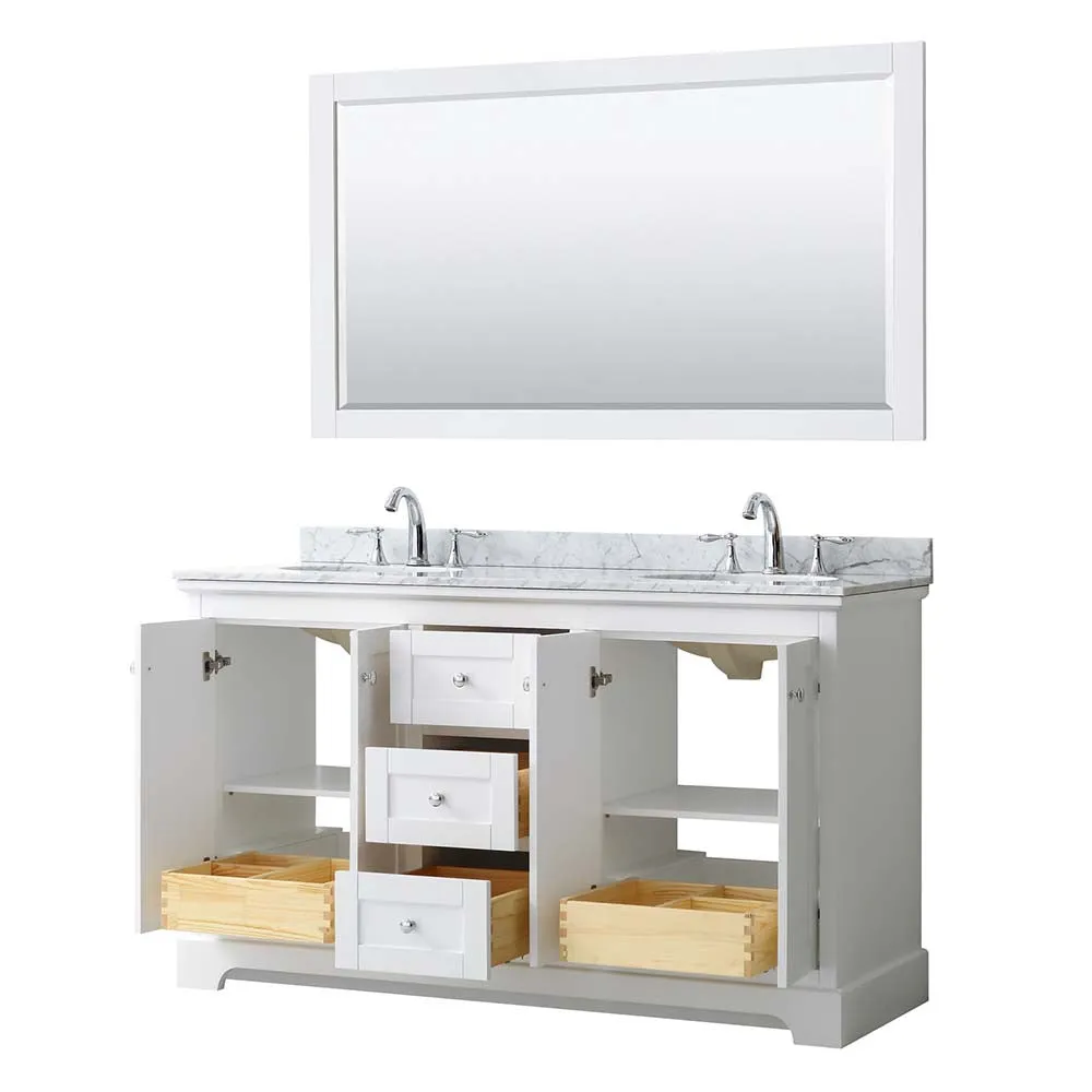 Avery 60 Inch Double Bathroom Vanity in White - Polished Chrome Trim