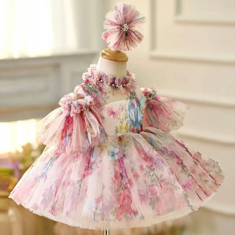 Baby birthday dress girl flower pearl tutu skirt cute flower fairy dress
