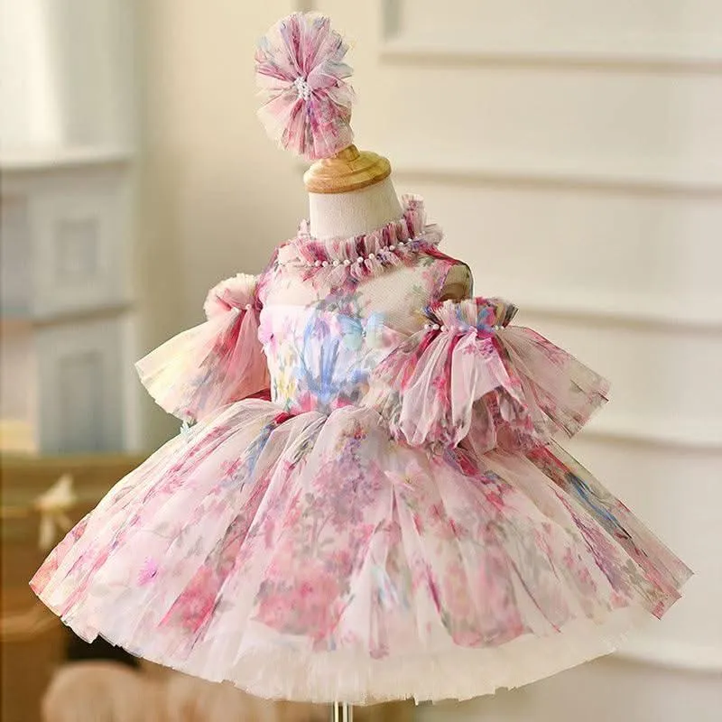 Baby birthday dress girl flower pearl tutu skirt cute flower fairy dress