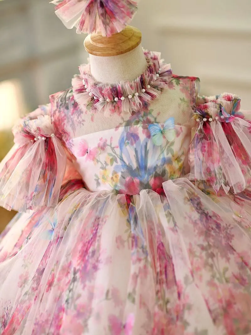 Baby birthday dress girl flower pearl tutu skirt cute flower fairy dress