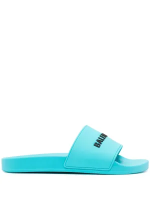 Balenciaga Men's Pool Rubber Raised Logo Slides
