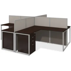 bbf 60W 4 Person L Desk Open Office with 3 Drawer Mobile Pedestals