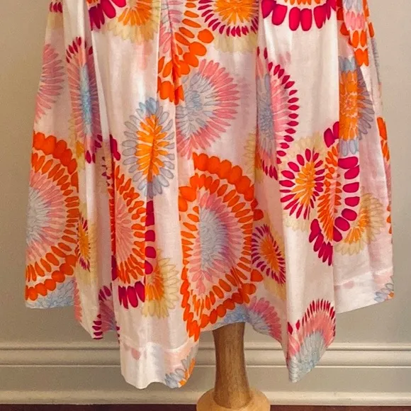 BCBGMAXAZRIA Red White Orange Floral 100% Cotton Chic Pleated Full Skirt Size 4