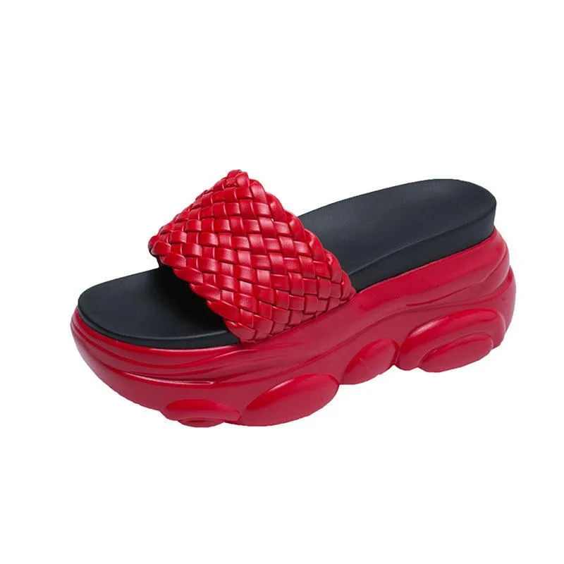 Bear Sandals And Slippers Women'S 2020 Summer New Korean Fashion Woven Thick-Soled Muffin Flat-Shaped High-Heeled Slippers Women