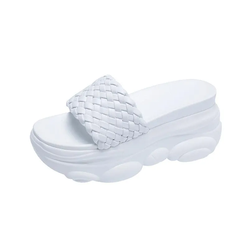 Bear Sandals And Slippers Women'S 2020 Summer New Korean Fashion Woven Thick-Soled Muffin Flat-Shaped High-Heeled Slippers Women