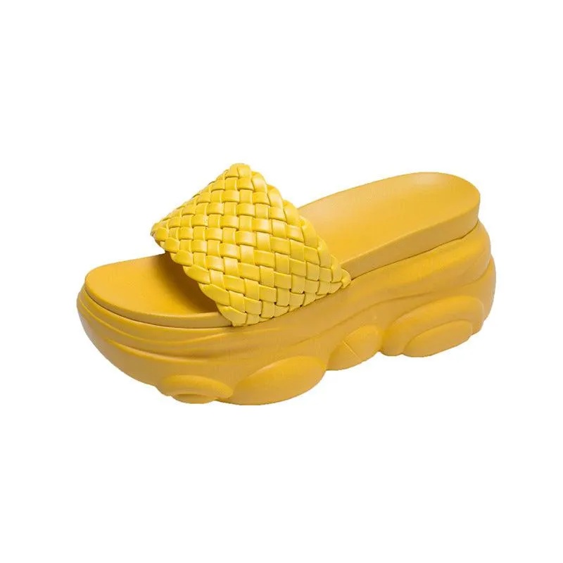 Bear Sandals And Slippers Women'S 2020 Summer New Korean Fashion Woven Thick-Soled Muffin Flat-Shaped High-Heeled Slippers Women