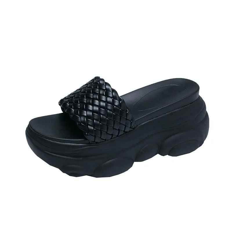 Bear Sandals And Slippers Women'S 2020 Summer New Korean Fashion Woven Thick-Soled Muffin Flat-Shaped High-Heeled Slippers Women