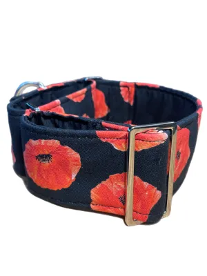 Beautiful poppies black and red greyhound Martingale collar cotton covered in 50mm & 38mm