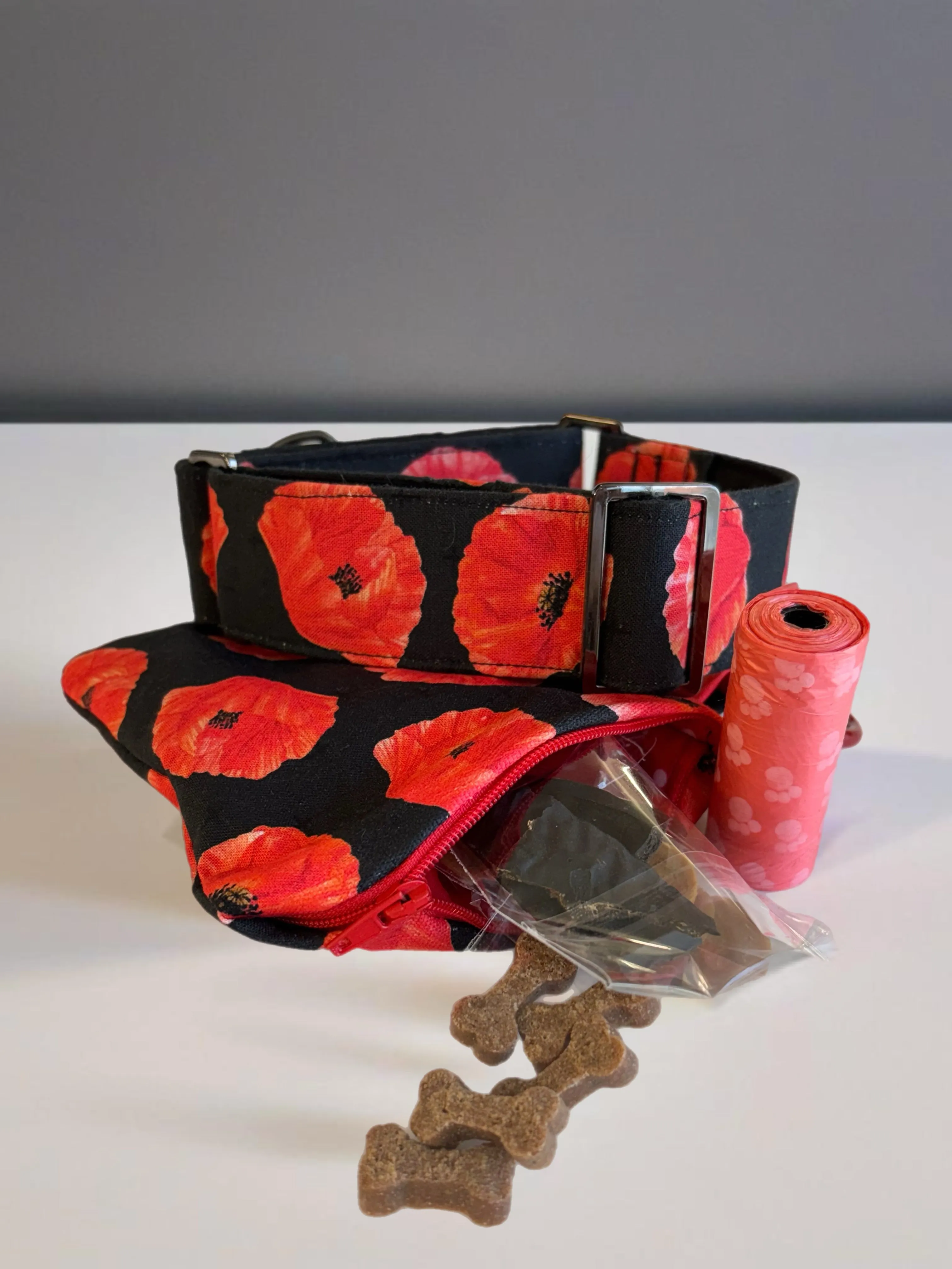 Beautiful poppies black and red greyhound Martingale collar cotton covered in 50mm & 38mm