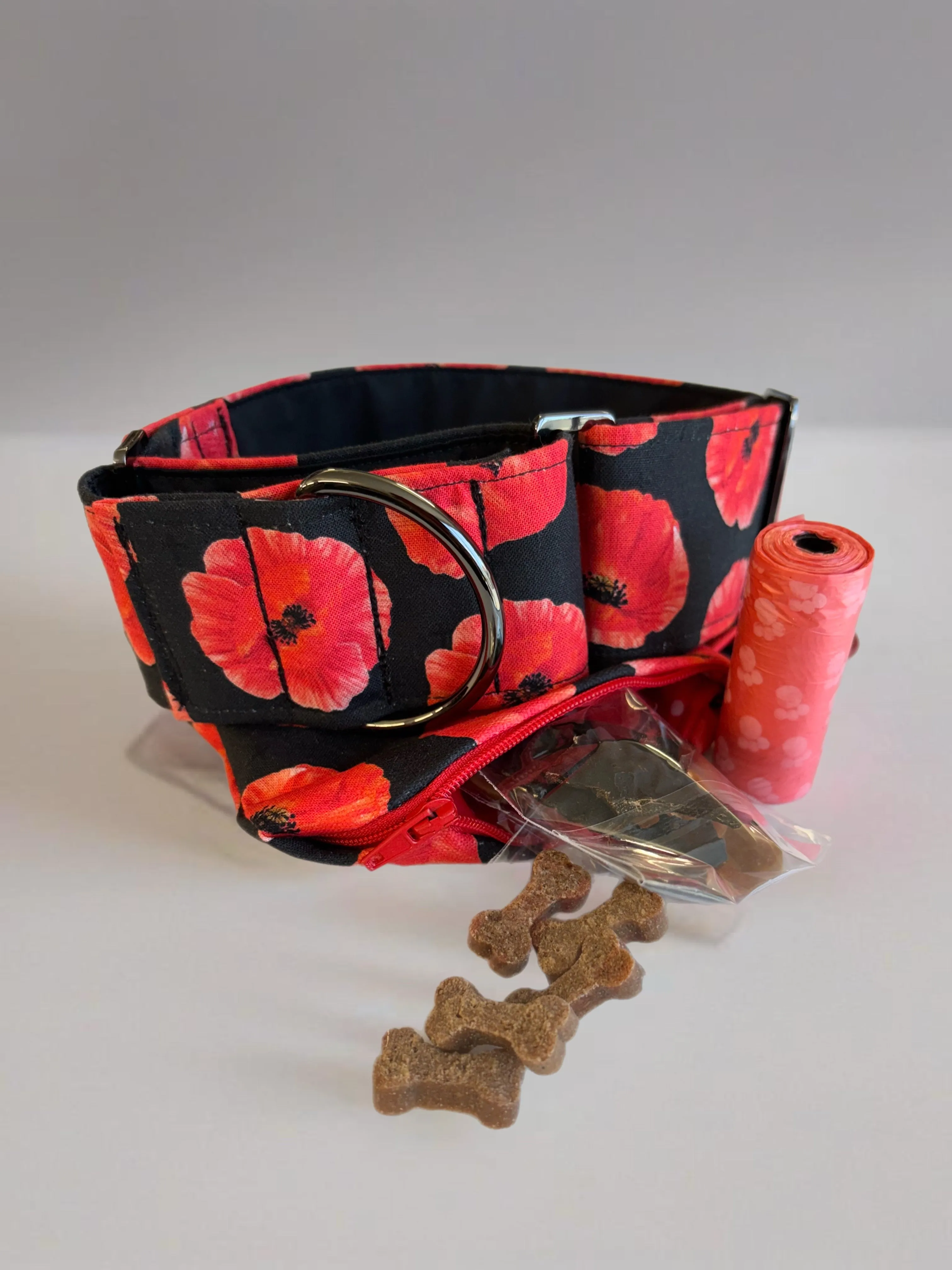 Beautiful poppies black and red greyhound Martingale collar cotton covered in 50mm & 38mm