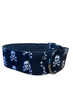 Black & white pirate skull & crossbones greyhound Martingale collar cotton covered 50mm width super soft