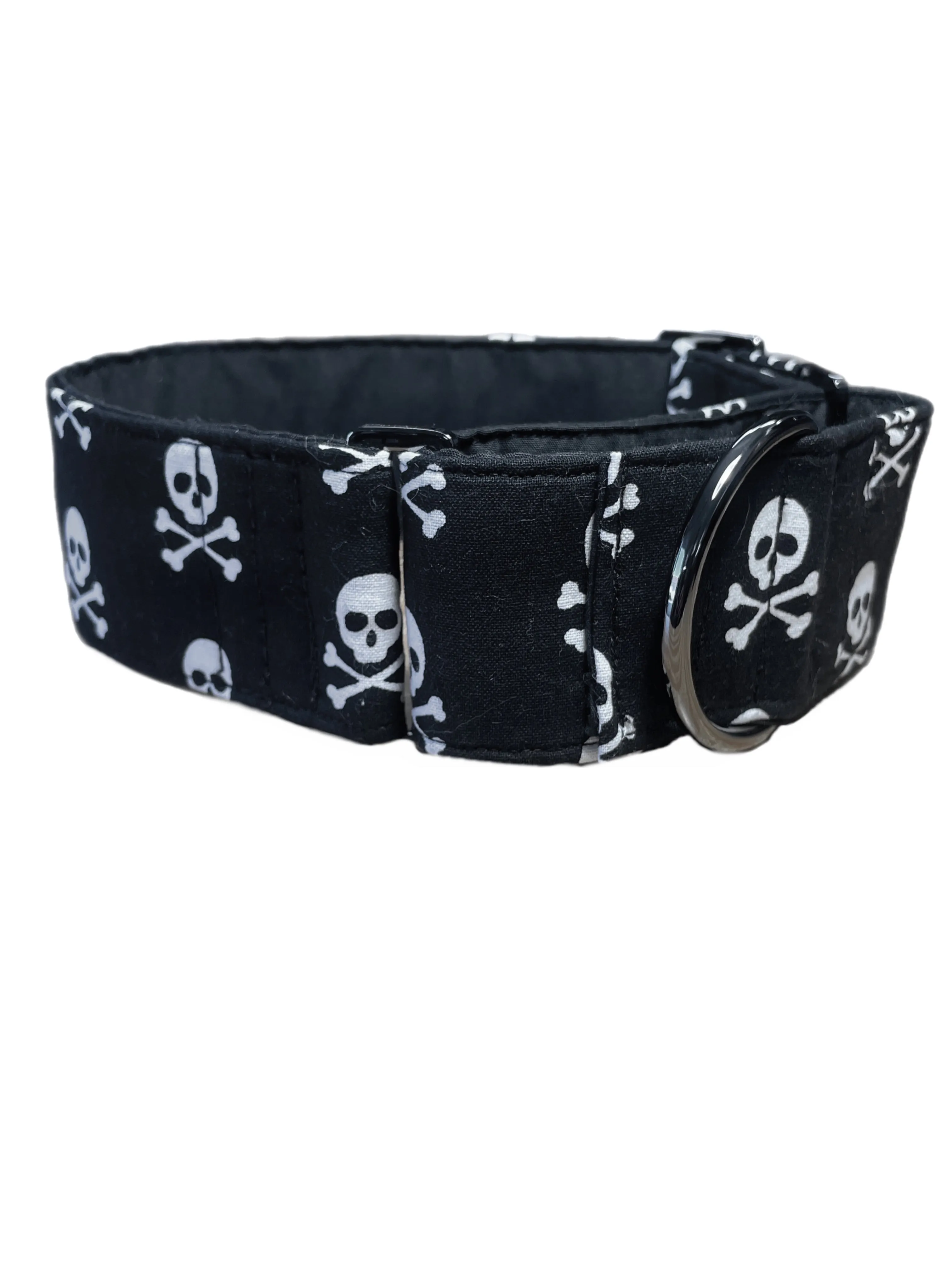 Black & white pirate skull & crossbones greyhound Martingale collar cotton covered 50mm width super soft