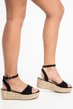 Black Faux Suede Metallic Insert Wedges - Marykate