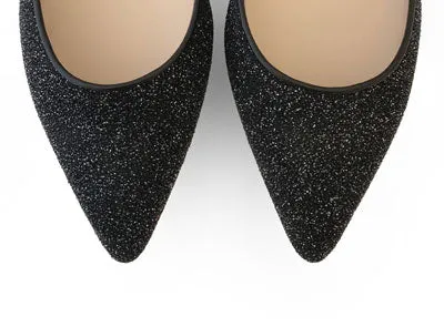 Black laminate suede sabot with ankle strap