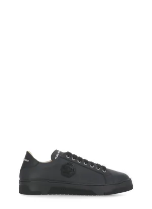 Black Leather Sneakers With Metallic Accents