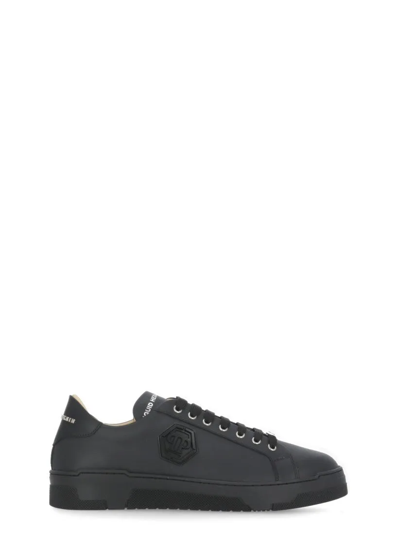 Black Leather Sneakers With Metallic Accents